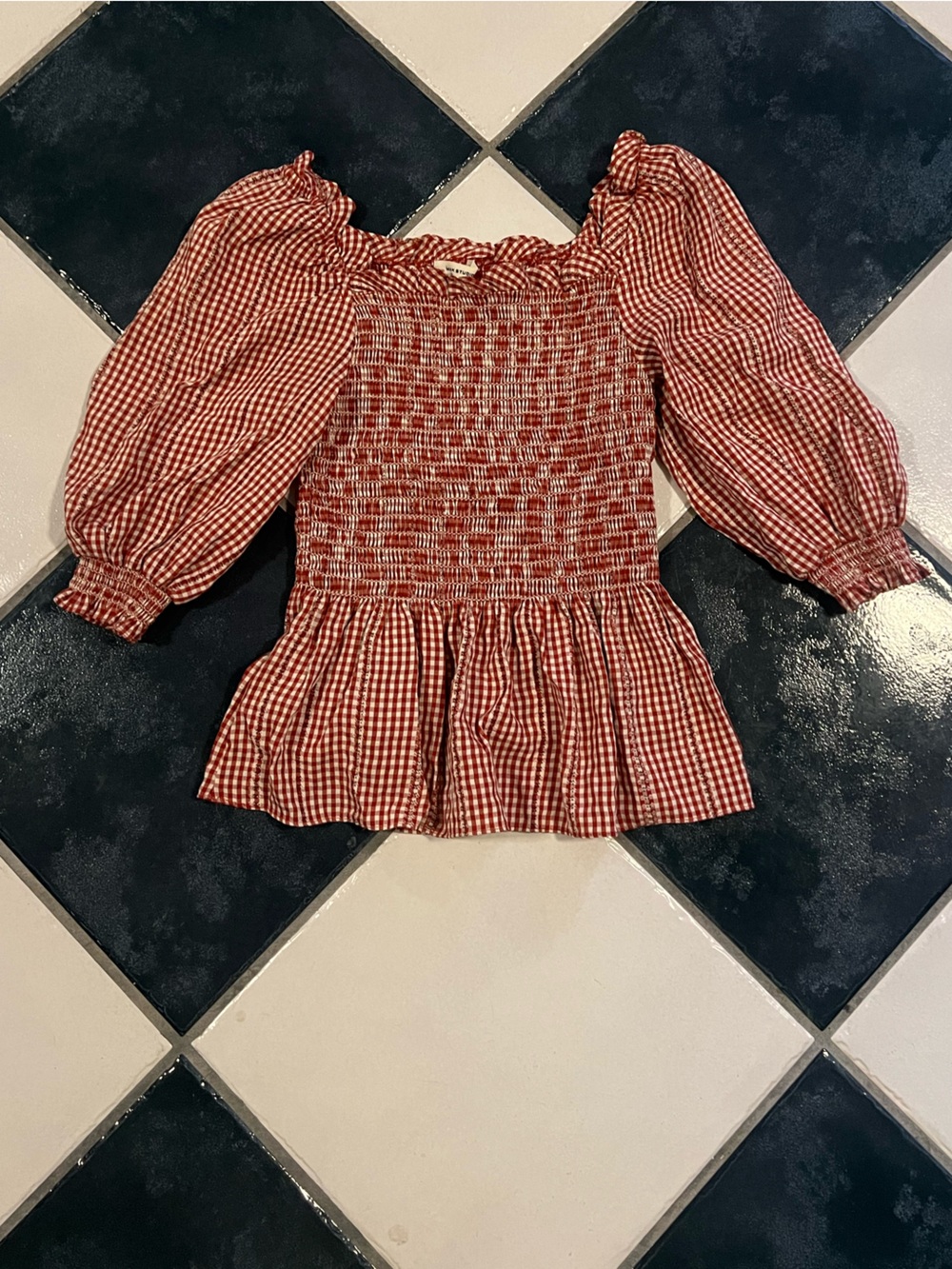 Red Gingham Smocked Top